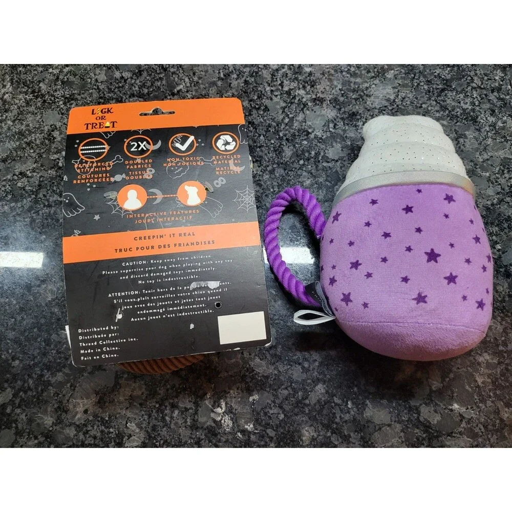 2 NIP Squeaky Coffee-Theme Dog Toys Lick or Treat Zombie Cold Brew, Need Coffee